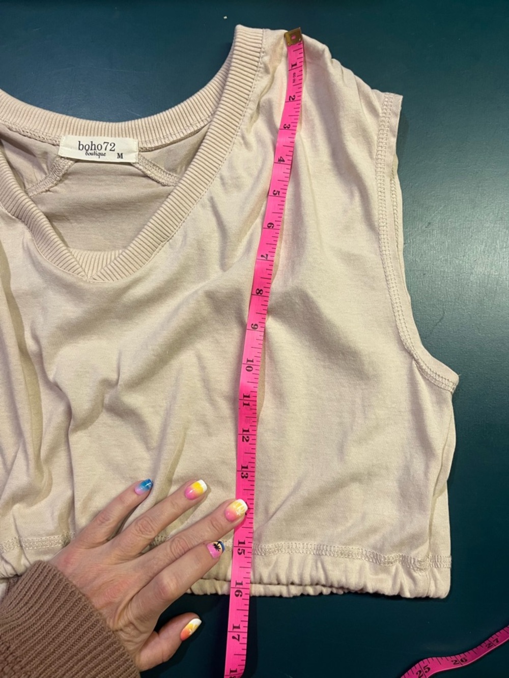 Boho72 Beige V-Neck Drawstring Cropped Tank (197) - Picture 10 of 10